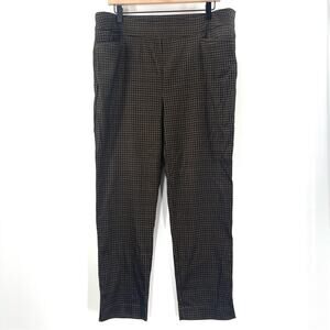 CHICOS Pants Plus Size 14R Elastic Pull On Ankle Houndstooth Metallic Gold Print